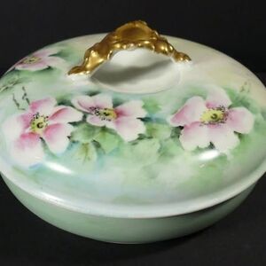 Antique Jean Pouyat J.P.L. Limoges Apple Blossoms Covered Candy Dish France